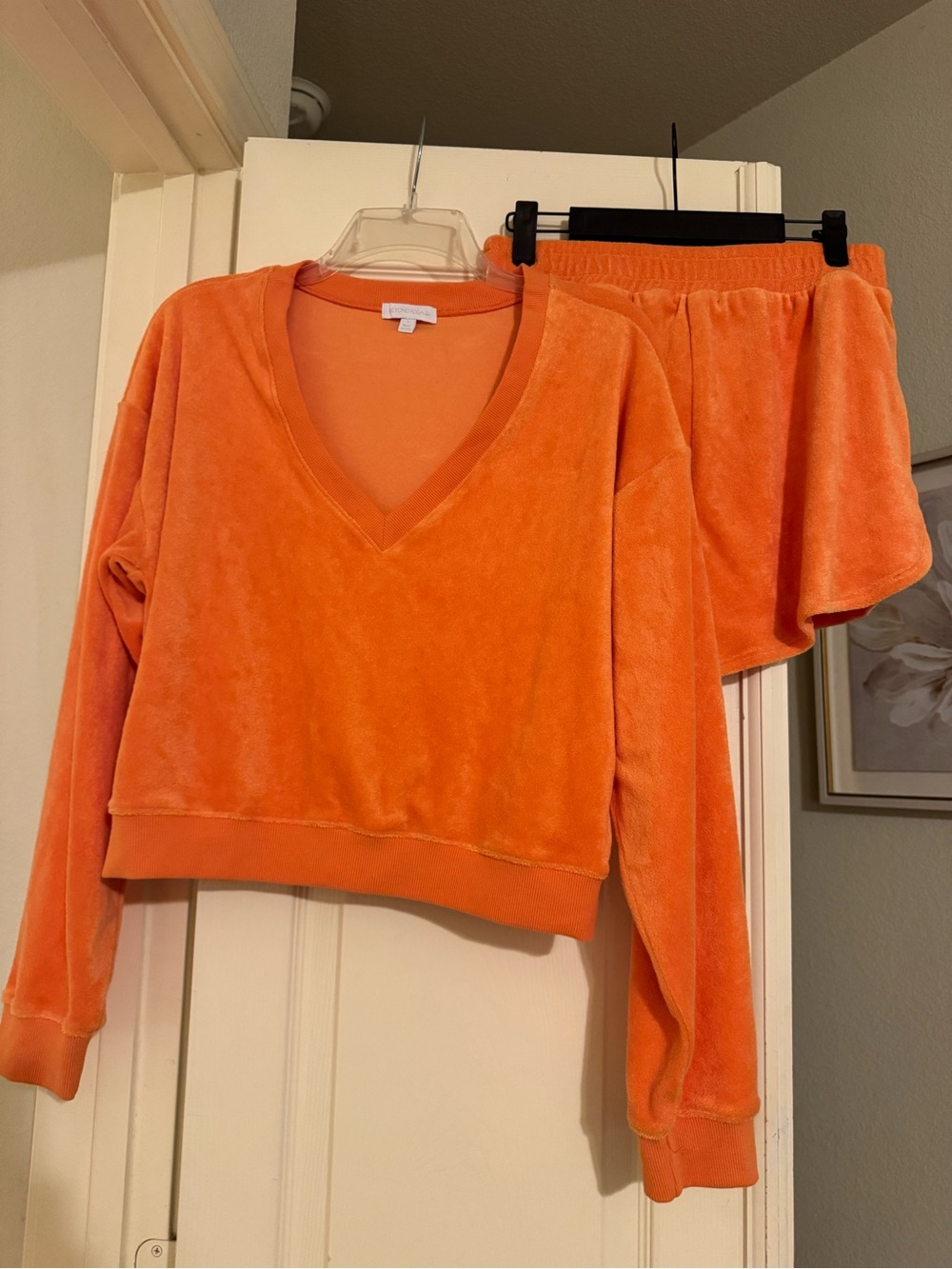Beyond Yoga Orange Terrycloth V-Neck Lounge Set